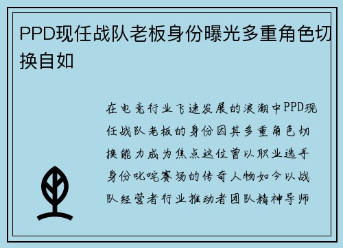 PPD现任战队老板身份曝光多重角色切换自如